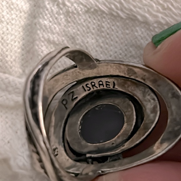 Drusy Quartz Sterling Statement Ring Size 9 Made In Israel. Hammered swirls - Picture 7 of 13